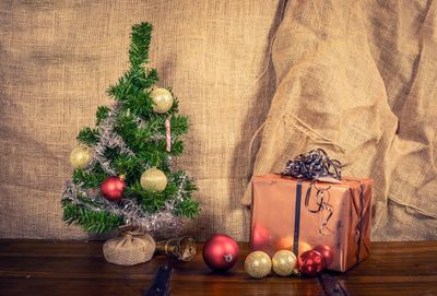 Christmas decorations on table