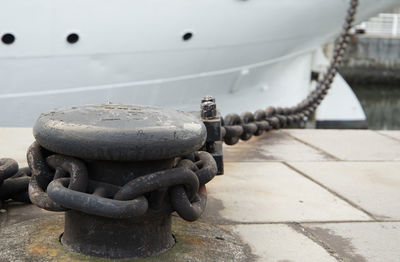 Close-up of chain on boat