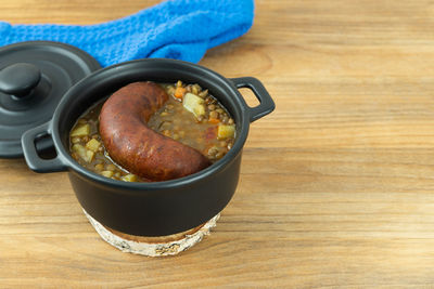 High angle view of food in bowl on table