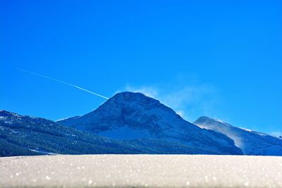 Scenic view of snow covered mountains