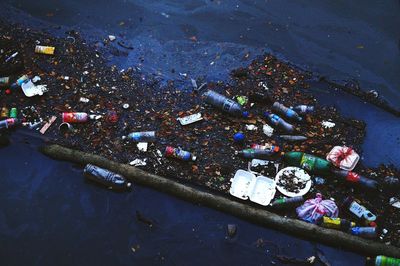 High angle view of polluted river