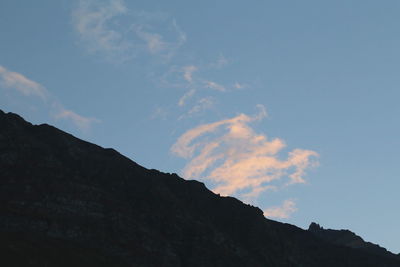 Low angle view of silhouette mountain against sky