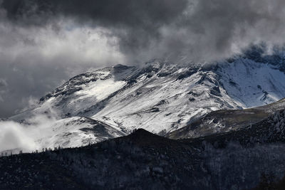 Scenic view of snowcapped mountains against sky