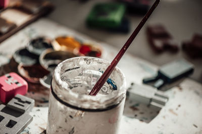 Close-up of glass jar on table