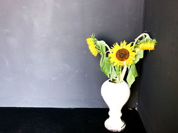 Close-up of yellow flowers in vase