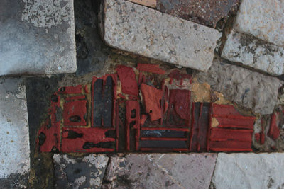 Close-up of old stone wall