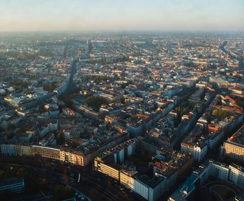 High angle view of city buildings