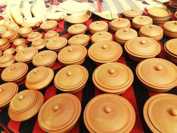 High angle view of various displayed for sale