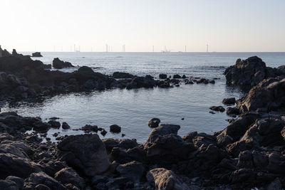 Scenic view of sea against clear sky
