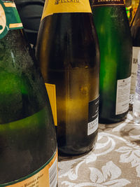 Close-up of beer glass on table