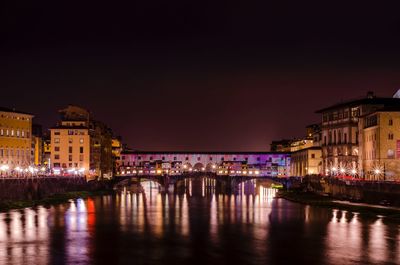 Reflection of illuminated buildings in city at night