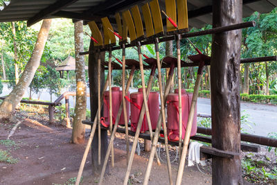 View of playground against trees in park