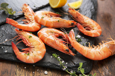 Close-up of seafood on table