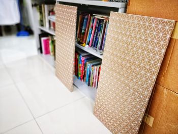 Close-up of books in shelf