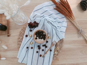 High angle view of dessert on table