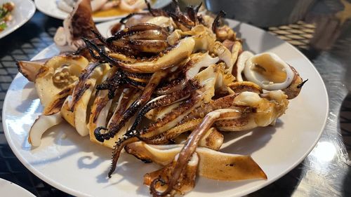 Close-up of food in plate on table