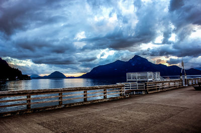Scenic view of sea against cloudy sky