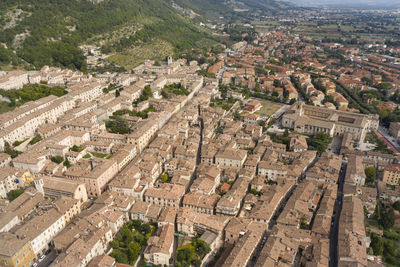 Aerial side view of the medieval town of gubbio umbria italy