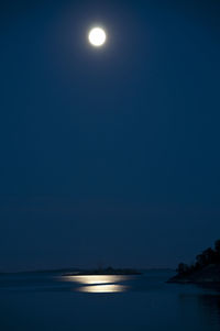 Scenic view of sea against clear sky at night