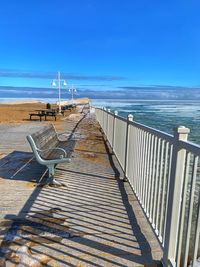 Scenic view of sea against blue sky