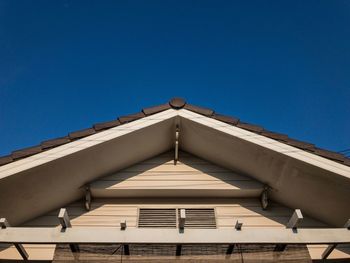 Low angle view of building against clear blue sky