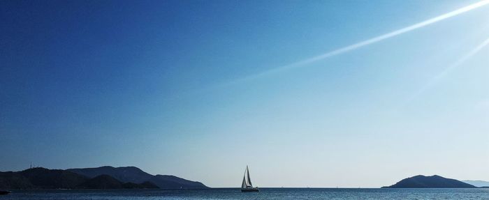 Scenic view of sea against clear blue sky