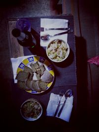 High angle view of food on table