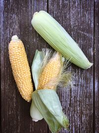 High angle view of corns on table