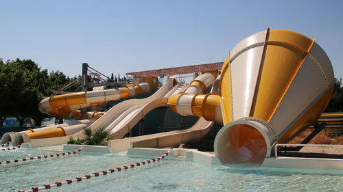 Low angle view of swimming pool against sky