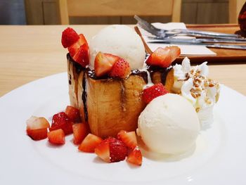 Close-up of dessert in plate on table