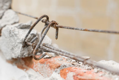Close-up of rusty chain on snow