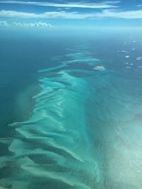 Aerial view of sea against cloudy sky