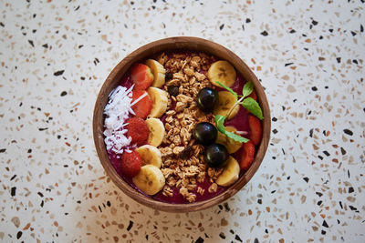 High angle view of breakfast served on table