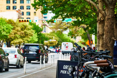 Bicycle parked on street in city