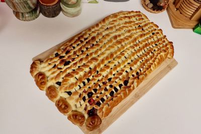 High angle view of dessert on table