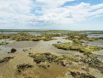 Scenic view of sea against cloudy sky