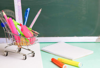 High angle view of pencil on table