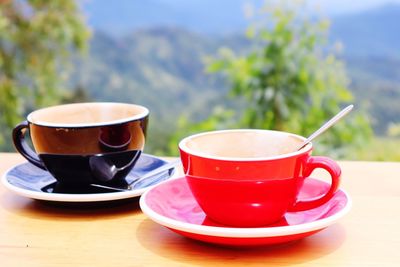 Close-up of coffee cup on table