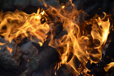 Close-up of bonfire at night