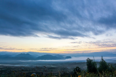 Scenic view of landscape against sky during sunset