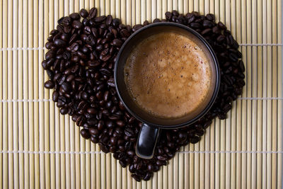 High angle view of coffee beans on table