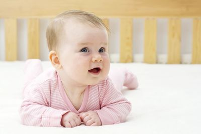 Portrait of cute baby at home