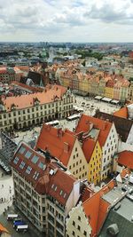 High angle view of townscape against sky from town hall in the old center of wroclaw, poland.