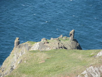 High angle view of cliff by sea