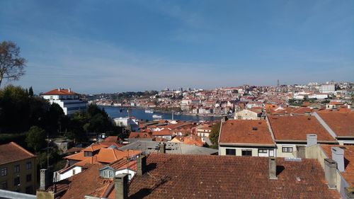 High angle view of townscape against sky