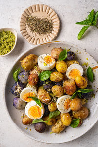 High angle view of breakfast in plate