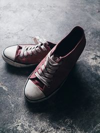 High angle view of shoes on floor