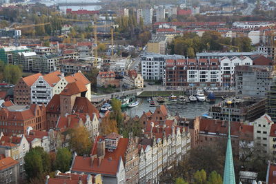 High angle view of buildings in city