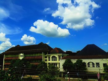 Low angle view of building against cloudy sky