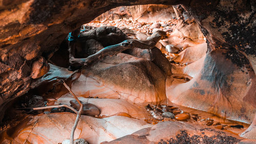 Low angle view of rock formation in cave